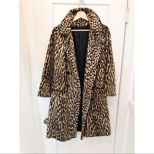 Vintage Leopard Print Coat with Leather Trim